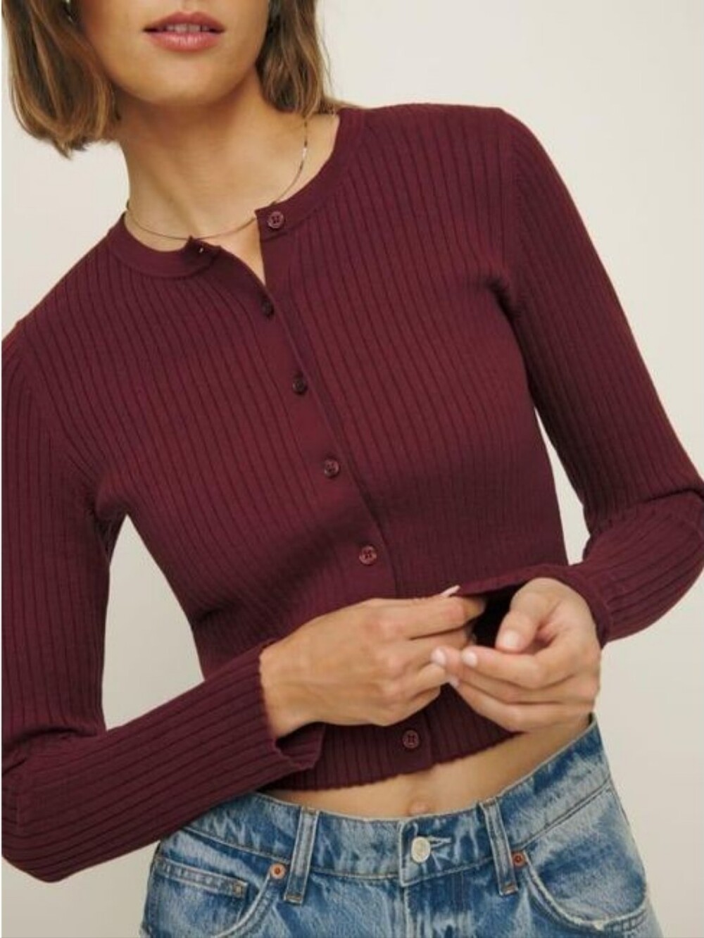 Reformation Joanne Cotton Cardigan Chianti Small